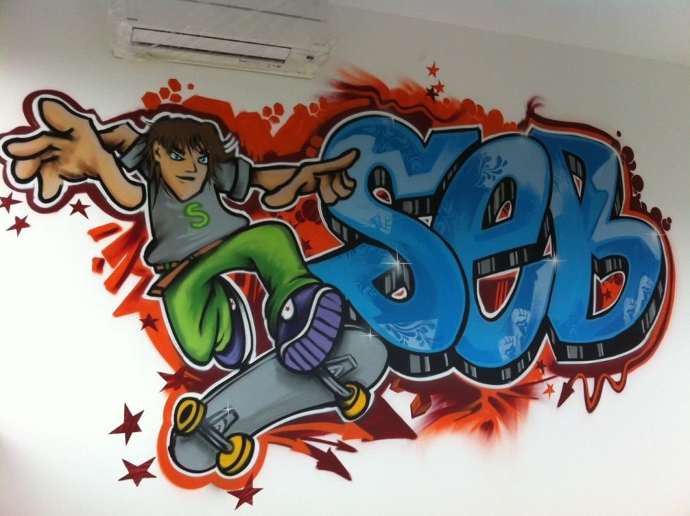 Graffiti kinderkamer Seb